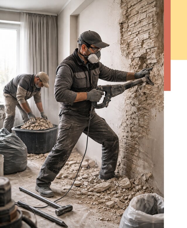 Демонтаж декоративного камня в Котласе от 1503 руб/м² — быстро и недорого | ОТДЕЛОЧНИК-Ктл