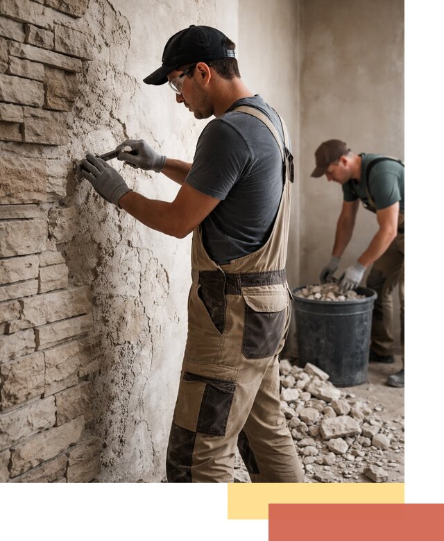 Демонтаж декоративного камня в Котласе профессионально и безопасно