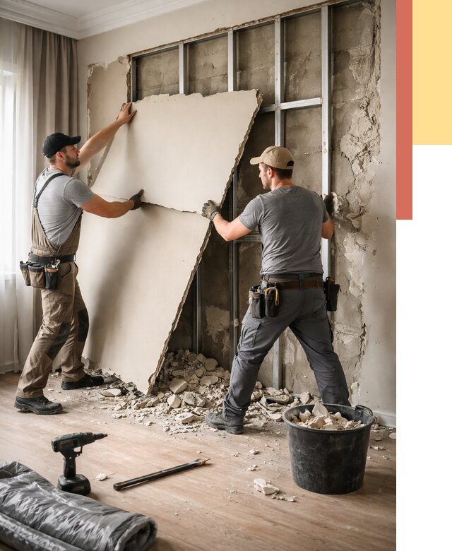 Демонтаж гипсокартона со стен в Котласе от 363 руб. — услуги демонтажа | ОТДЕЛОЧНИК-Ктл