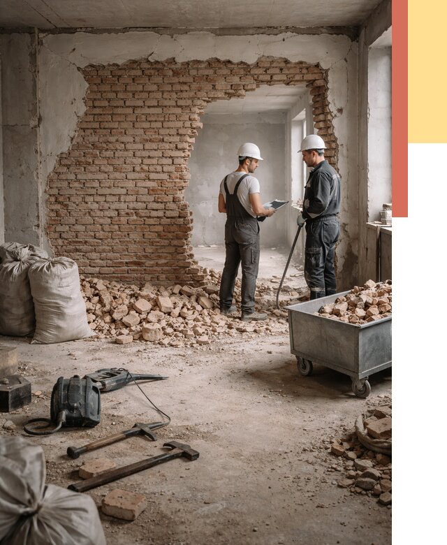 Демонтаж кирпичных стен в Котласе от 4352 руб. — быстро, недорого, под ключ | ОТДЕЛОЧНИК-Ктл