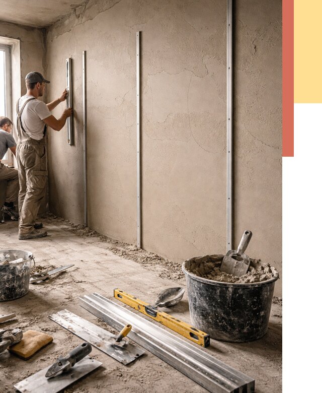 Штукатурка стен по маякам в Котласе от 5700 руб./м² — выравнивание под ключ | ОТДЕЛОЧНИК-Ктл