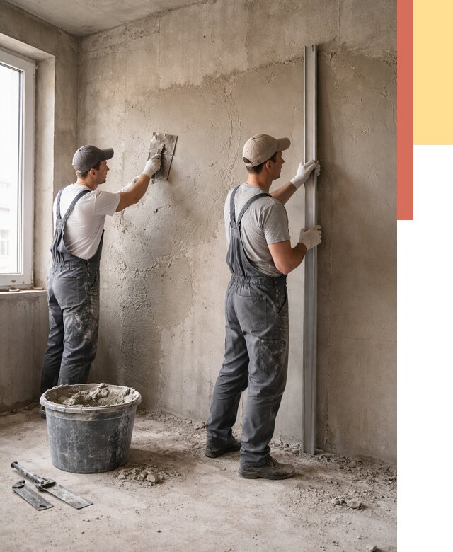 Штукатурка бетонных стен в Котласе от 4663 руб/м² — качественно и быстро | ОТДЕЛОЧНИК-Ктл