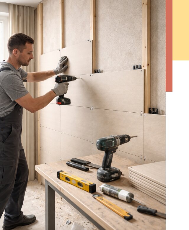 Монтаж МДФ панелей на стены в Котласе от 1295 руб. под ключ | ОТДЕЛОЧНИК-Ктл