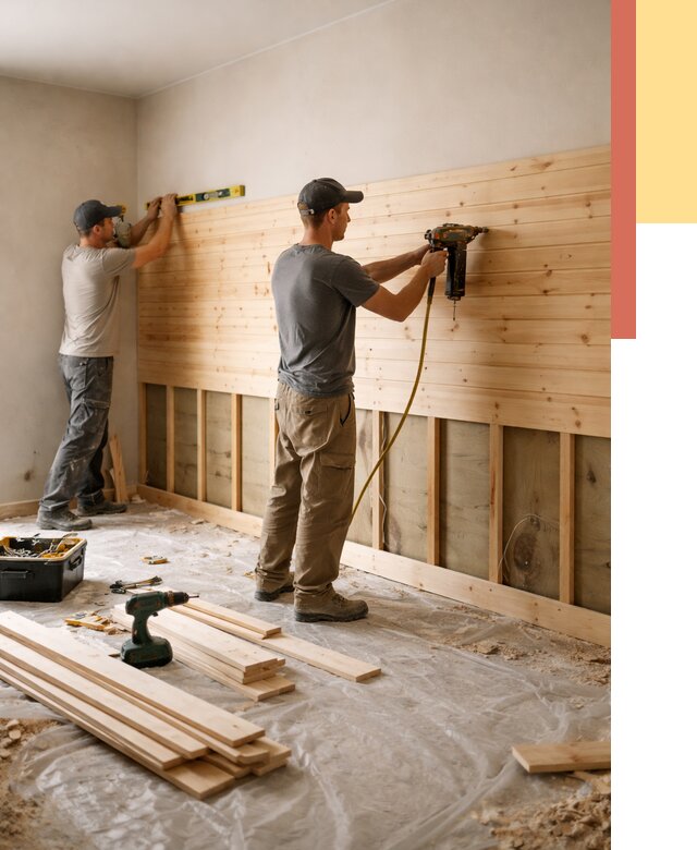 Монтаж деревянной вагонки на стены в Котласе от 7772 руб. | Услуги монтажа вагонки | ОТДЕЛОЧНИК-Ктл