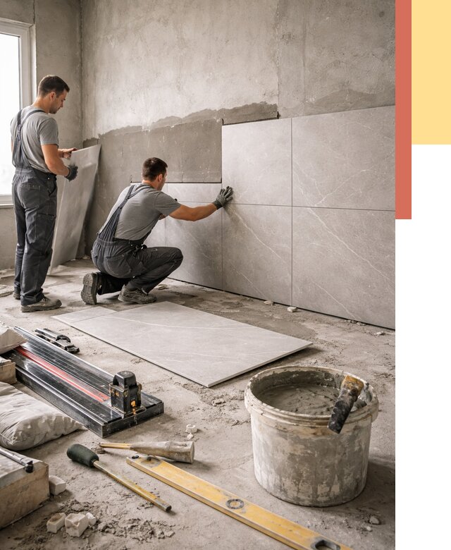 Облицовка стен керамогранитом в Котласе от 4352 руб./м² — услуги под ключ | ОТДЕЛОЧНИК-Ктл