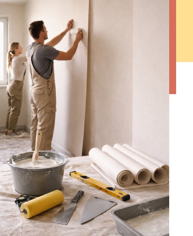 Поклейка бумажных обоев в Котласе от 5700 руб./м2 — быстро и недорого | ОТДЕЛОЧНИК-Ктл