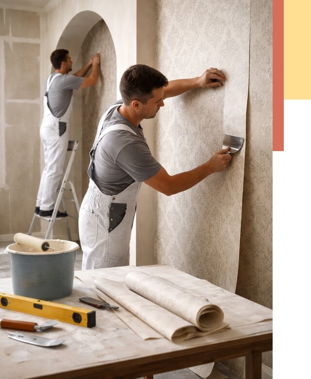 Поклейка обоев на сложные стены в Котласе от 2902 руб. под ключ | ОТДЕЛОЧНИК-Ктл