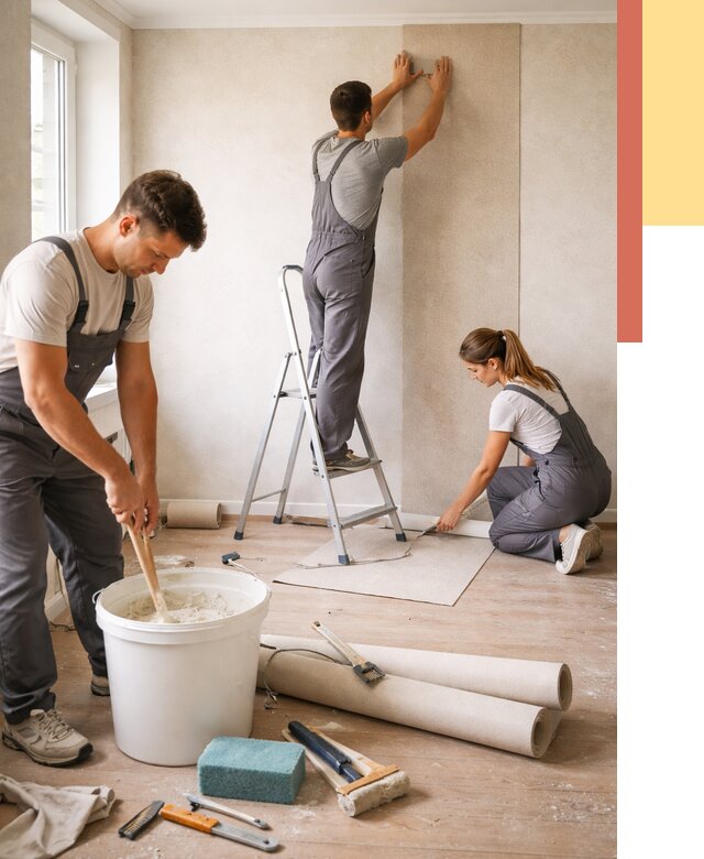 Оклейка стен обоями в Котласе от 3627 руб/м2 — быстро и недорого | ОТДЕЛОЧНИК-Ктл