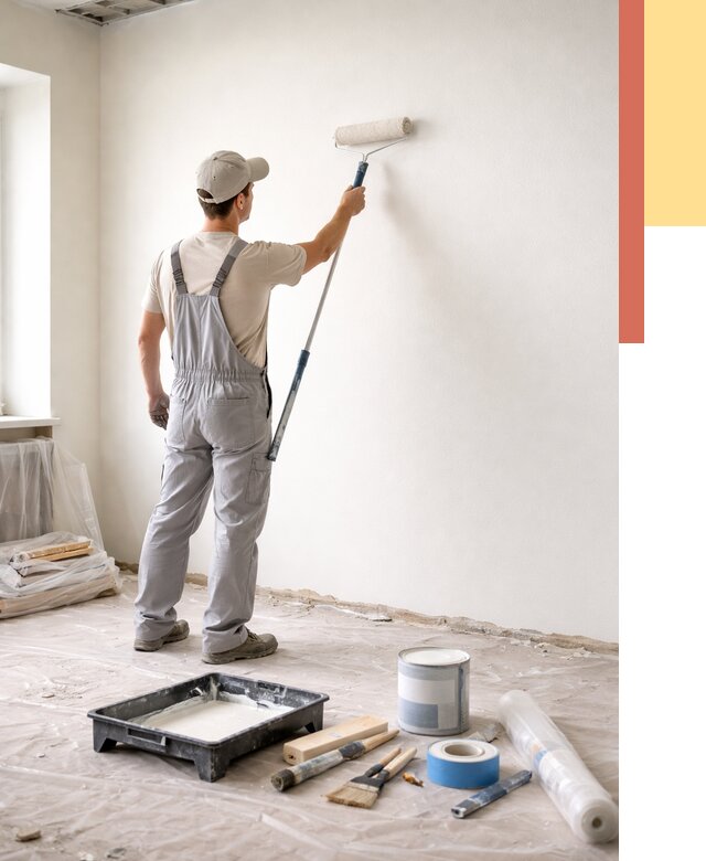 Покраска стен водоэмульсионной краской в Котласе от 466 руб. за м² | ОТДЕЛОЧНИК-Ктл