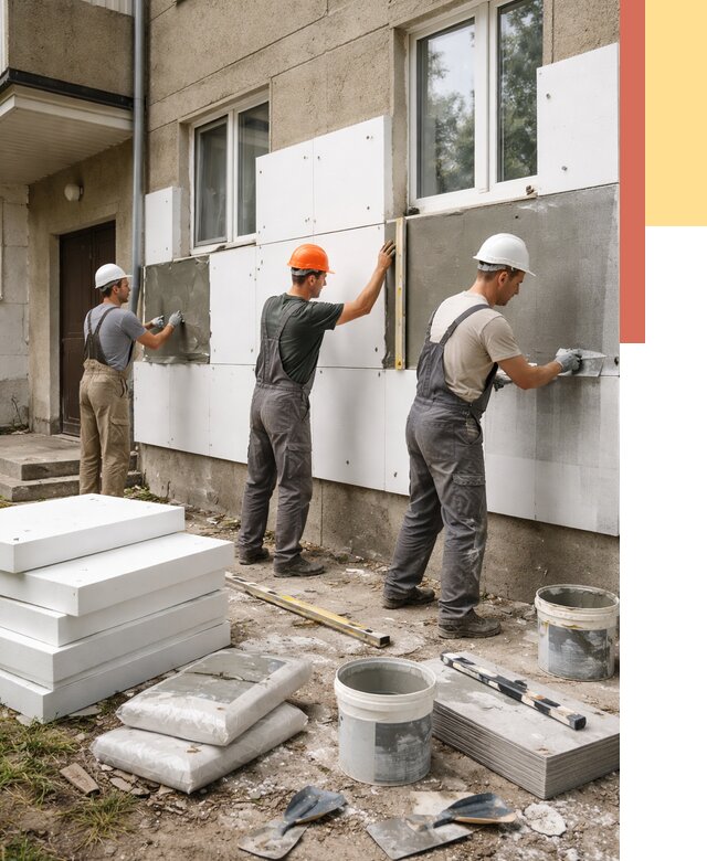 Утепление стен пенопластом в Котласе от 1814 руб. — недорого и под ключ | ОТДЕЛОЧНИК-Ктл