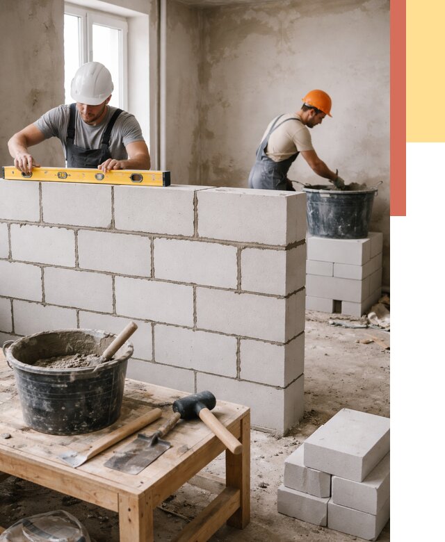 Кладка перегородок из газобетона в Котласе от 3316 руб. под ключ | ОТДЕЛОЧНИК-Ктл