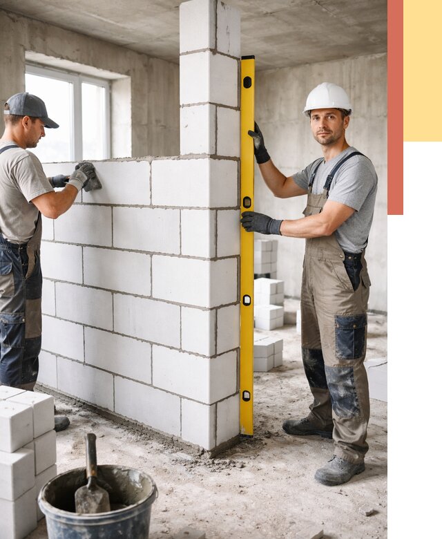 Кладка перегородок из пеноблока в Котласе от 1865 руб. под ключ | ОТДЕЛОЧНИК-Ктл