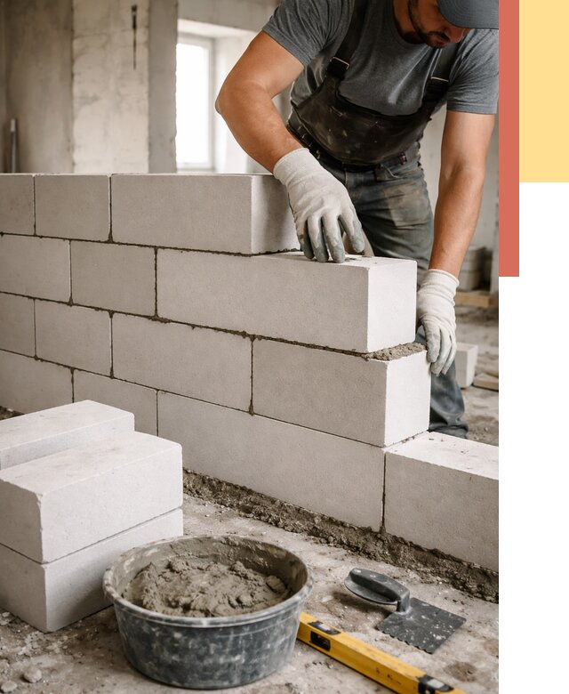 Кладка перегородок из силикатного блока в Котласе от 4145 руб. под ключ | ОТДЕЛОЧНИК-Ктл