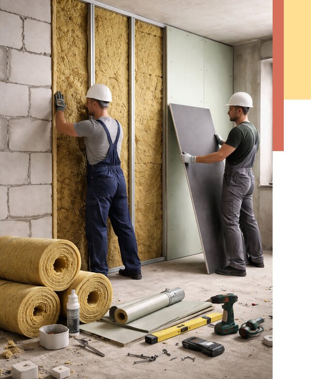 Шумоизоляция перегородок из блоков в Котласе от 1917 руб./м² — быстро и недорого | ОТДЕЛОЧНИК-Ктл