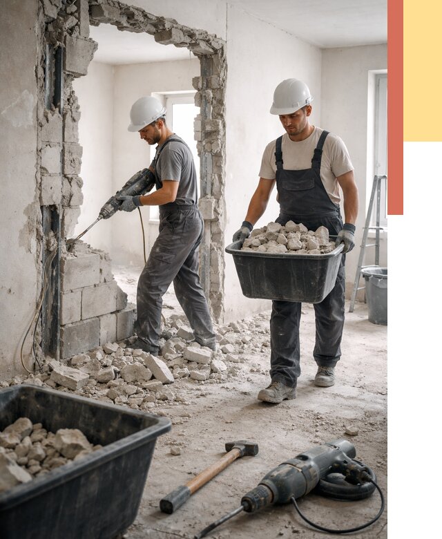 Демонтаж блоковых перегородок в Котласе от 3886 руб. — быстро и недорого | ОТДЕЛОЧНИК-Ктл