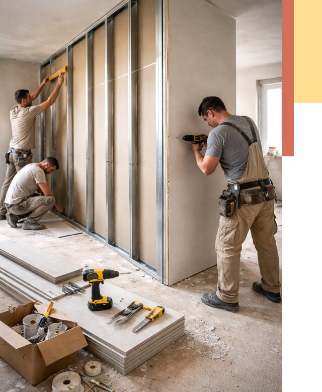 Монтаж однослойной перегородки из гипсокартона в Котласе от 674 руб. | ОТДЕЛОЧНИК-Ктл