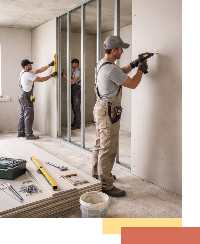 Однослойная перегородка из гипсокартона в Котласе под ключ, монтаж и отделка