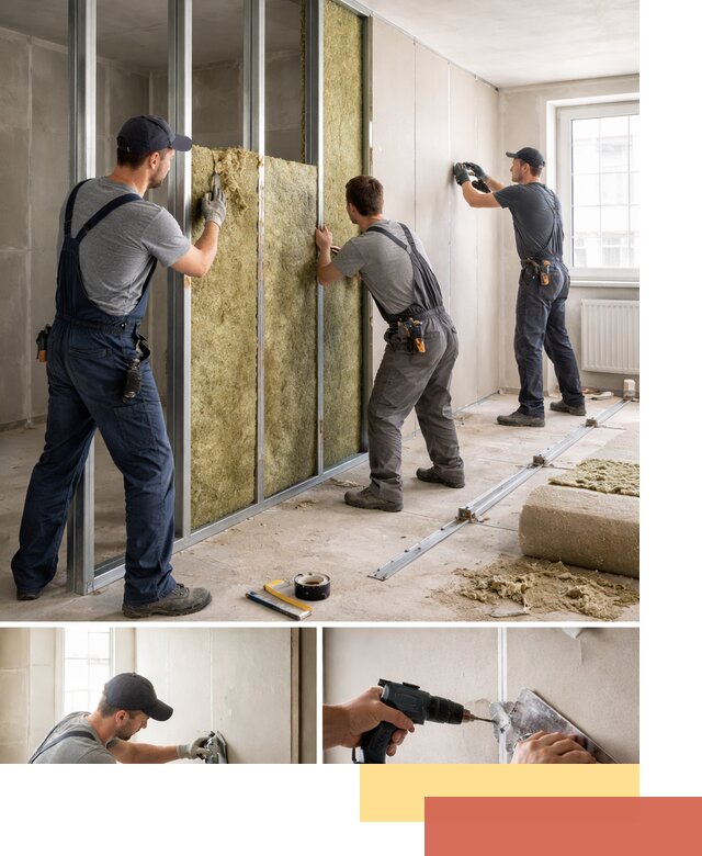 Перегородка из гипсокартона с шумоизоляцией в Котласе — монтаж под ключ