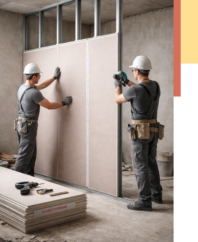 Перегородка из огнестойкого гипсокартона в Котласе от 1917 руб. под ключ | ОТДЕЛОЧНИК-Ктл