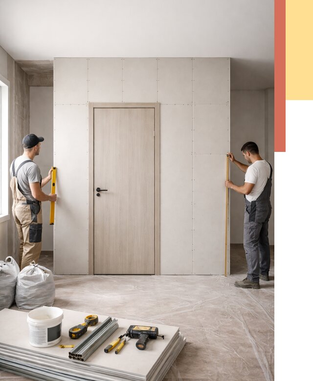 Перегородка из гипсокартона с дверью в Котласе от 4663 руб. под ключ | ОТДЕЛОЧНИК-Ктл