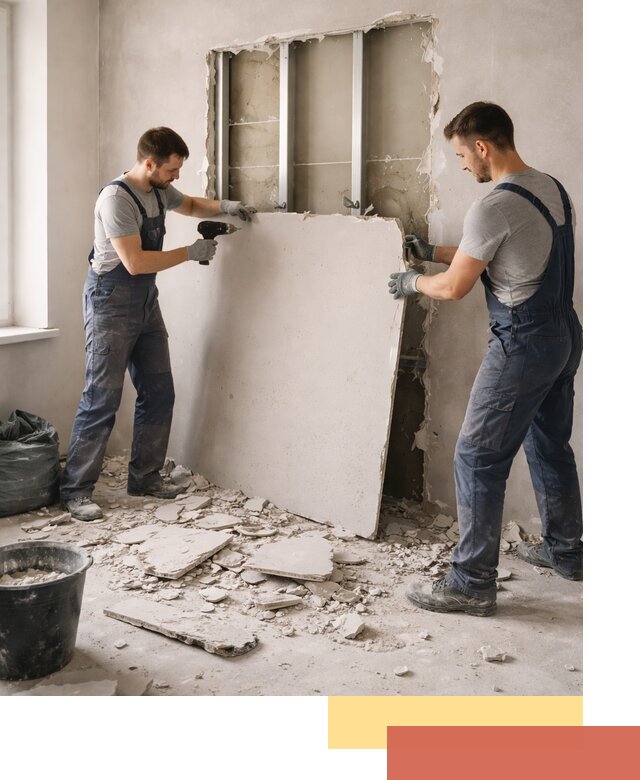 Демонтаж перегородки из гипсокартона в Котласе быстрый и аккуратный