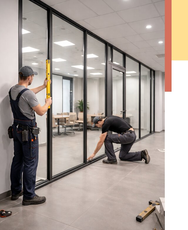 Каркасные стеклянные перегородки в Котласе под ключ от 9534 руб. | ОТДЕЛОЧНИК-Ктл