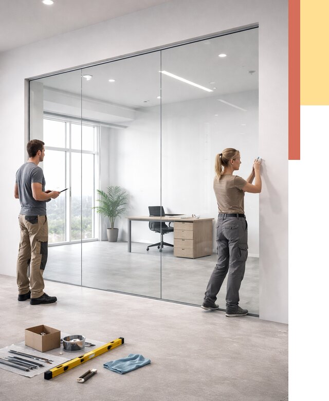 Перегородки из закаленного стекла в Котласе от 9845 руб. под ключ | ОТДЕЛОЧНИК-Ктл