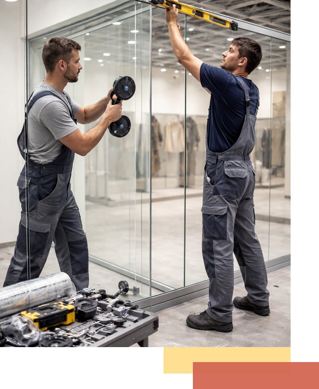 Стеклянные перегородки для магазинов в Котласе — монтаж и установка