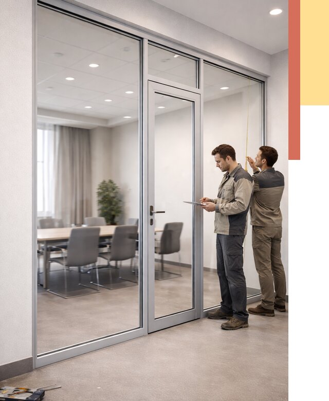 Установка и монтаж алюминиевых перегородок со стеклом в Котласе от 8498 руб. | ОТДЕЛОЧНИК-Ктл