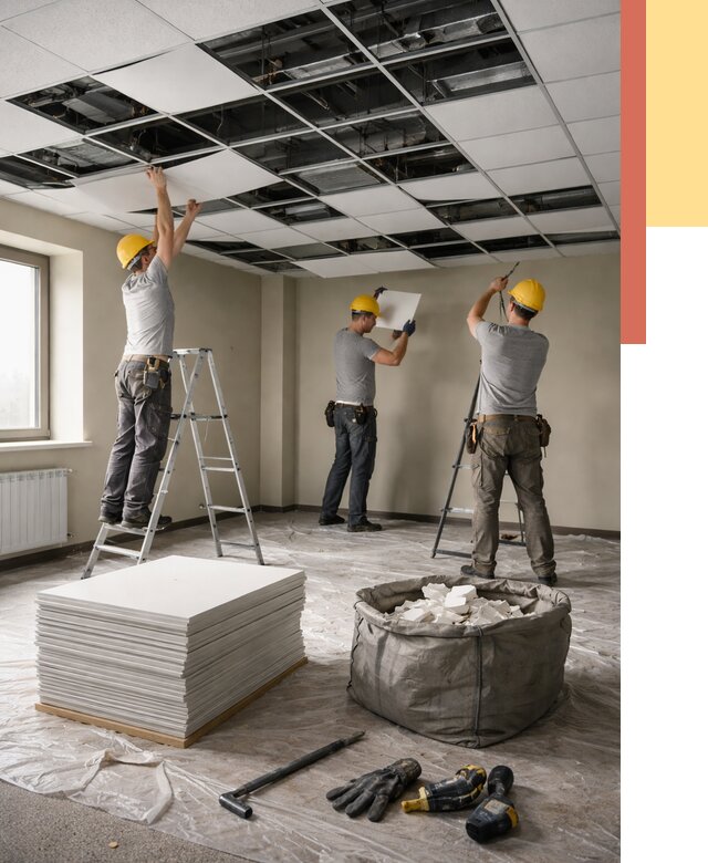 Демонтаж потолка Армстронг в Котласе от 4663 руб. быстро и недорого | ОТДЕЛОЧНИК-Ктл