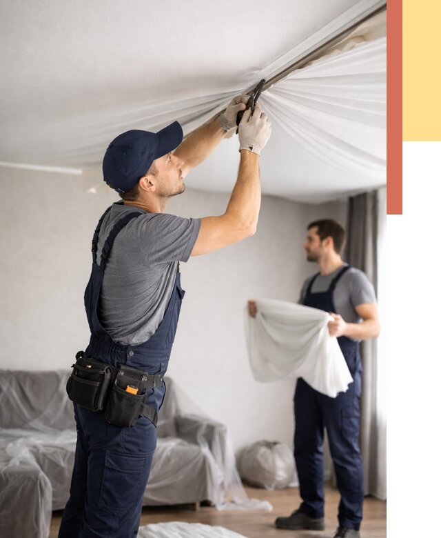 Демонтаж натяжного потолка в Котласе от 4663 руб. — снятие и разбор под ключ | ОТДЕЛОЧНИК-Ктл