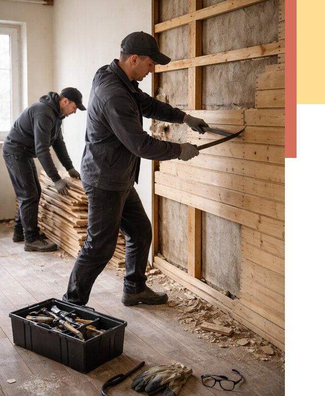 Демонтаж вагонки в Котласе от 3938 руб/м2 — быстро и недорого | ОТДЕЛОЧНИК-Ктл