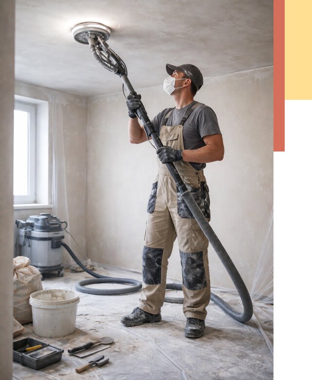 Шлифовка потолка в Котласе от 3627 руб. — услуги шлифования потолка | ОТДЕЛОЧНИК-Ктл