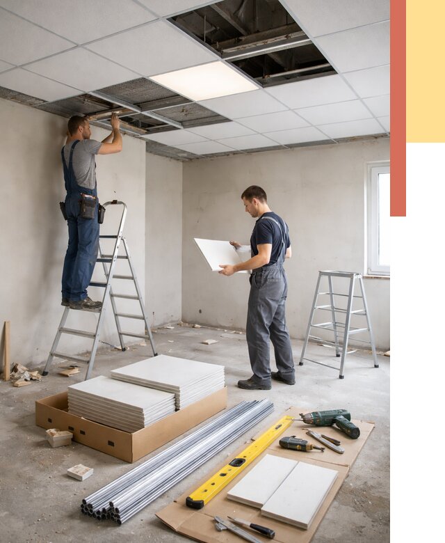 Монтаж потолка армстронг в Котласе от 4663 руб/м2 — быстрая установка под ключ | ОТДЕЛОЧНИК-Ктл