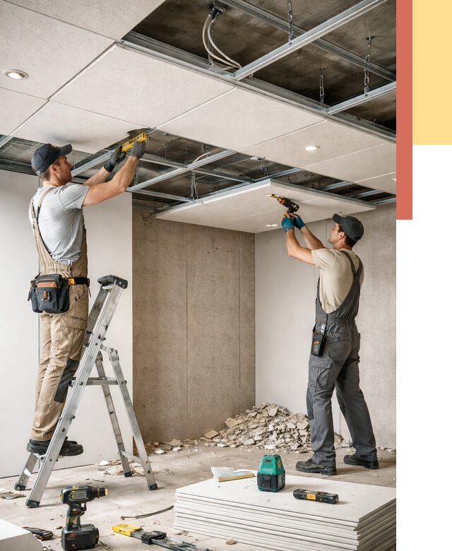 Монтаж акустического потолка в Котласе от 6736 руб/м2 — быстро и недорого | ОТДЕЛОЧНИК-Ктл