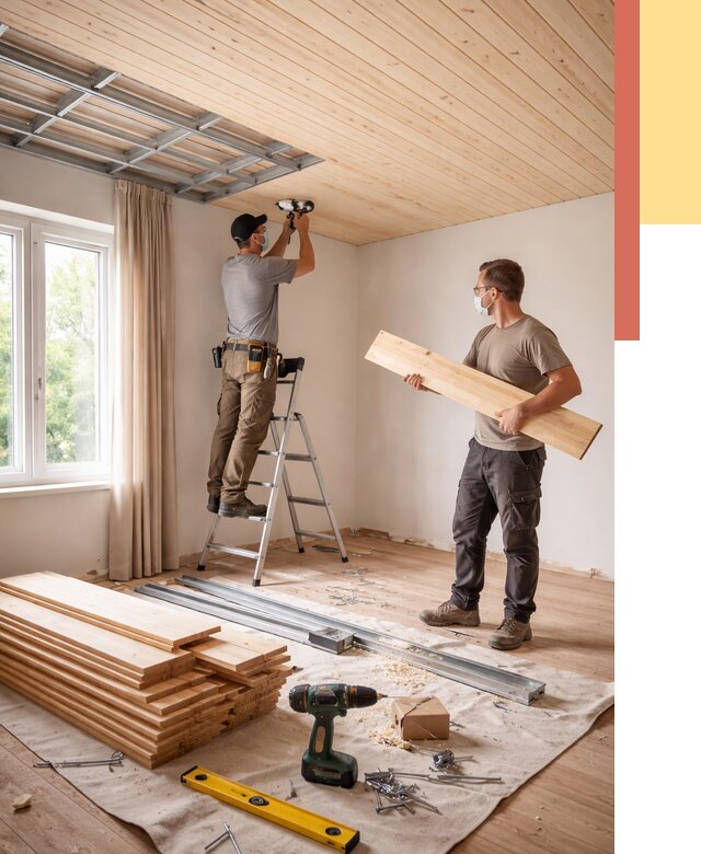 Монтаж потолка из вагонки в Котласе от 6736 руб. | Быстро и недорого — ОТДЕЛОЧНИК-Ктл