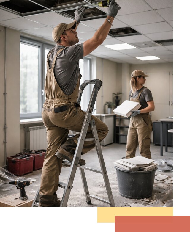 Ремонт потолка Армстронг и замена плит в Котласе