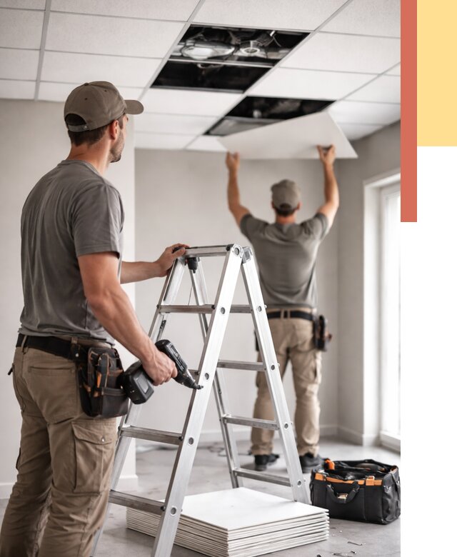 Обслуживание подвесного потолка в Котласе от 3627 руб. — быстро и недорого | ОТДЕЛОЧНИК-Ктл