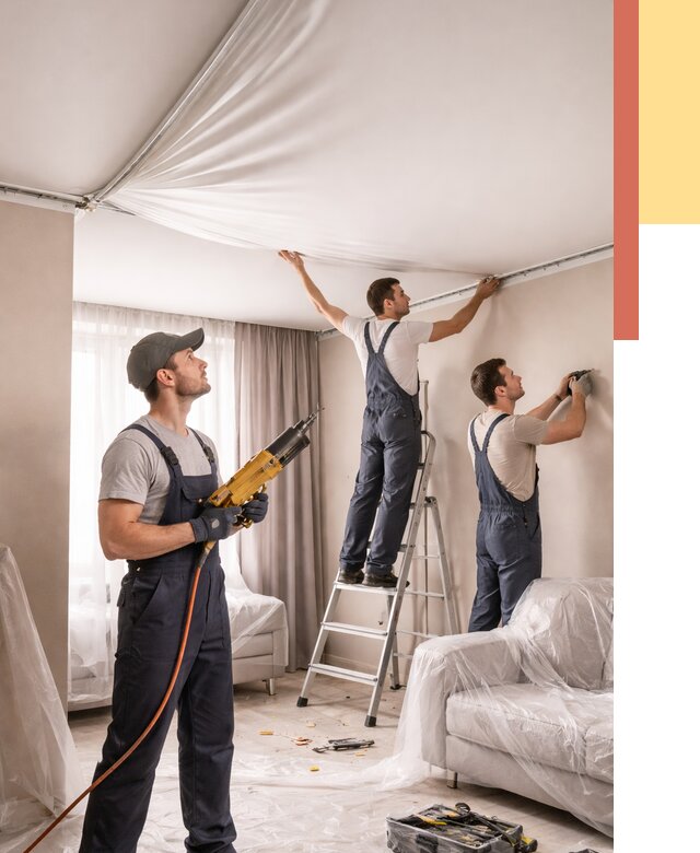 Установка натяжного потолка в Котласе от 4663 руб. | Быстро и недорого — ОТДЕЛОЧНИК-Ктл