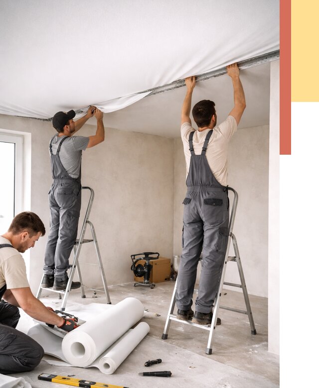 Монтаж тканевого натяжного потолка в Котласе от 3627 руб. под ключ | ОТДЕЛОЧНИК-Ктл