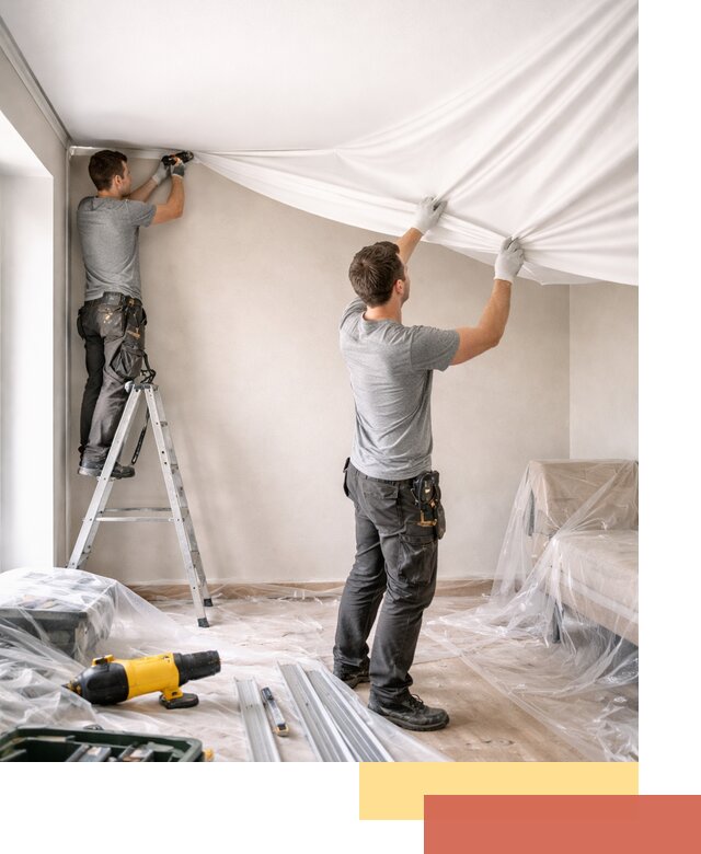 Монтаж тканевого натяжного потолка в Котласе недорого и быстро