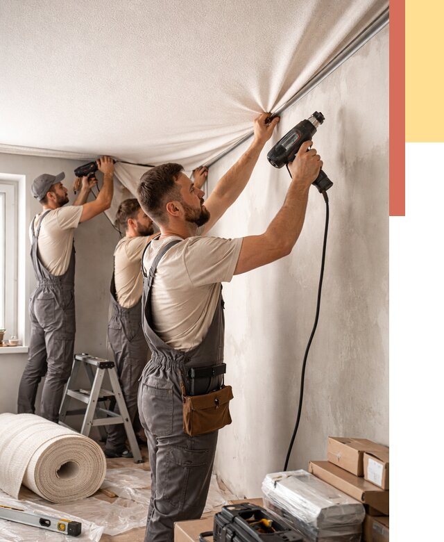 Монтаж фактурного натяжного потолка в Котласе от 777 руб. — ОТДЕЛОЧНИК-Ктл