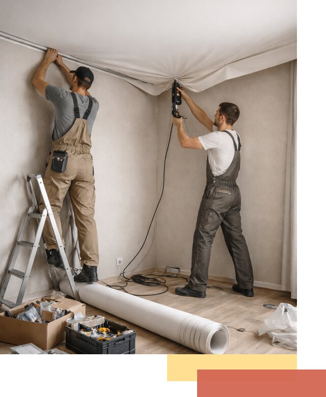 Монтаж цветного натяжного потолка в Котласе за один день