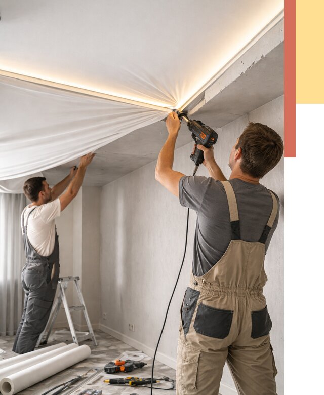 Монтаж натяжного потолка с подсветкой в Котласе от 984 руб. | ОТДЕЛОЧНИК-Ктл