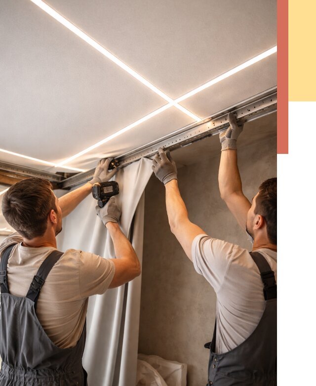 Монтаж натяжного потолка со световыми линиями в Котласе от 1244 руб. | ОТДЕЛОЧНИК-Ктл