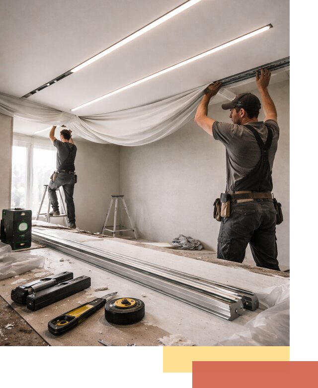 Монтаж натяжных потолков со световыми линиями в Котласе