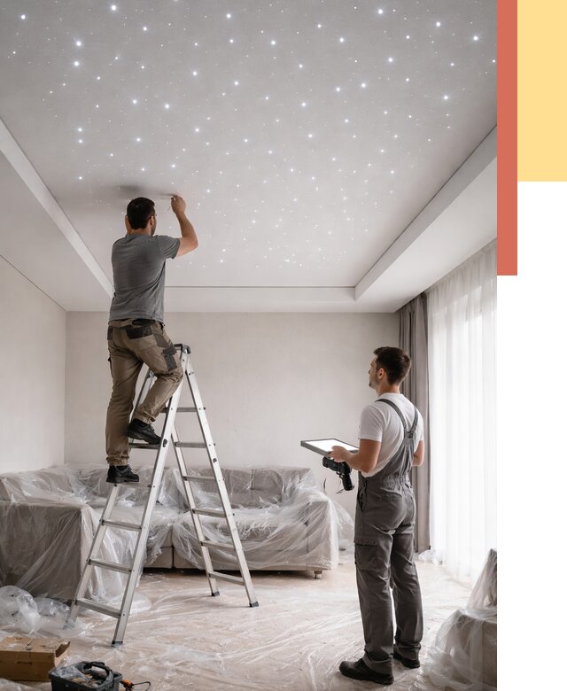 Монтаж натяжного потолка «звездное небо» в Котласе от 6736 руб. | ОТДЕЛОЧНИК-Ктл