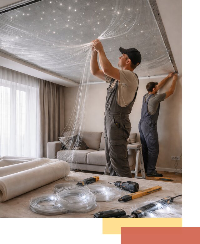 Монтаж натяжного потолка «Звездное небо» в Котласе