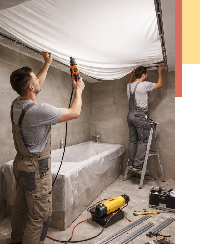 Монтаж натяжного потолка в ванной в Котласе от 1244 руб. под ключ | ОТДЕЛОЧНИК-Ктл