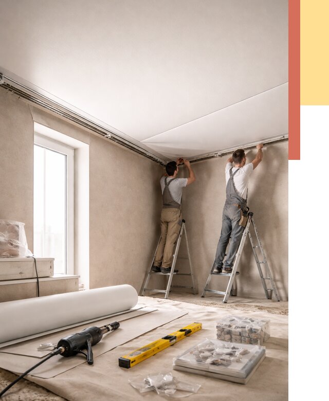 Монтаж натяжного потолка в спальне в Котласе от 3938 руб. под ключ | ОТДЕЛОЧНИК-Ктл